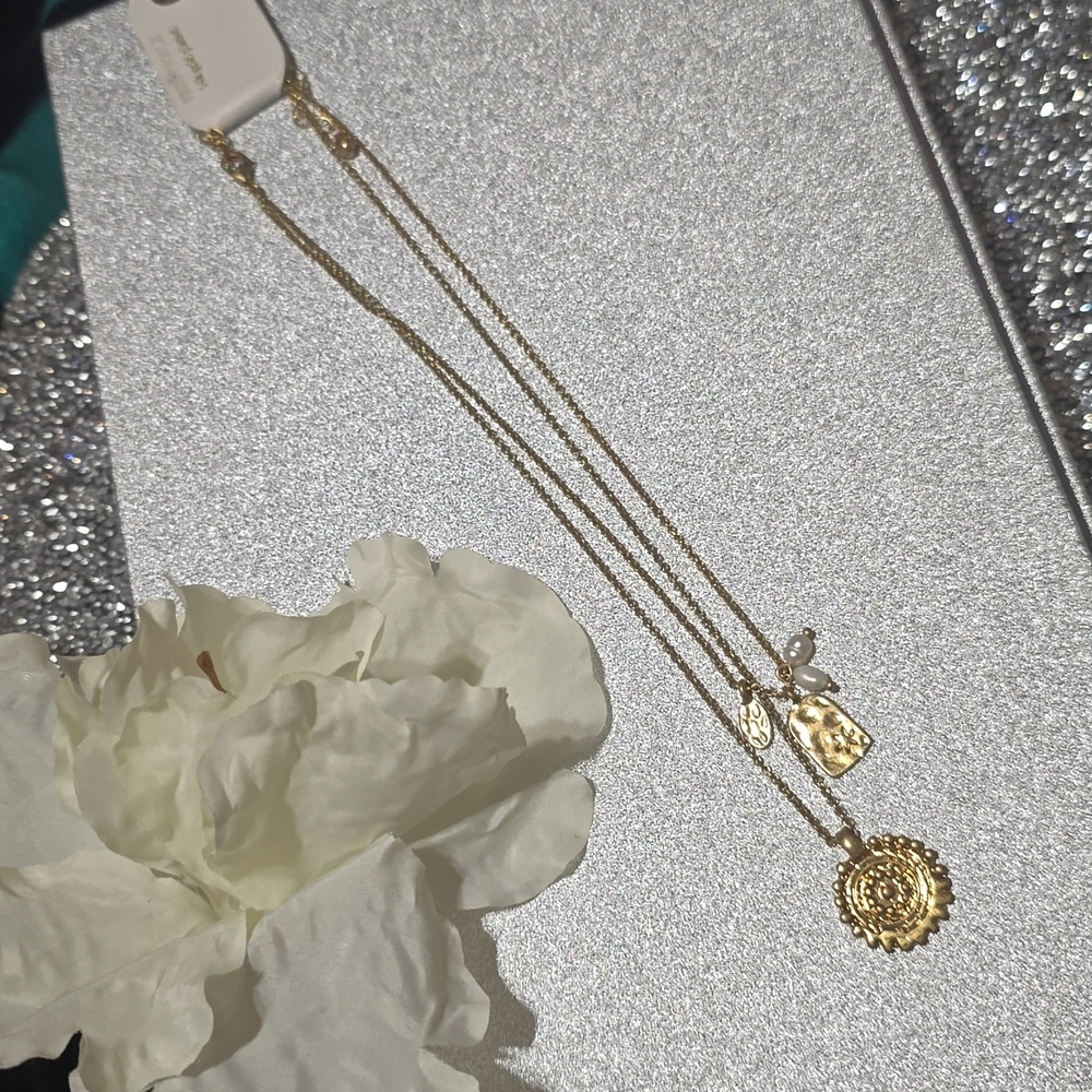 ❇️🧚‍♀️Free People RARE 14k Gold Plated Delicate Layered Necklace NWT - Picture 3 of 4